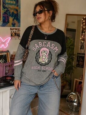 NWOT Torrid MTV Daria Sarcasm High School Varsity Tee 2X Gray Black Graphic